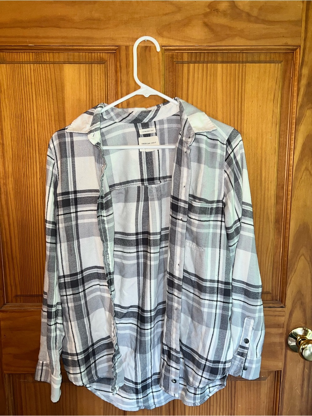 Women’s Plaid Button-Up Shirt Jacket - Gray/White